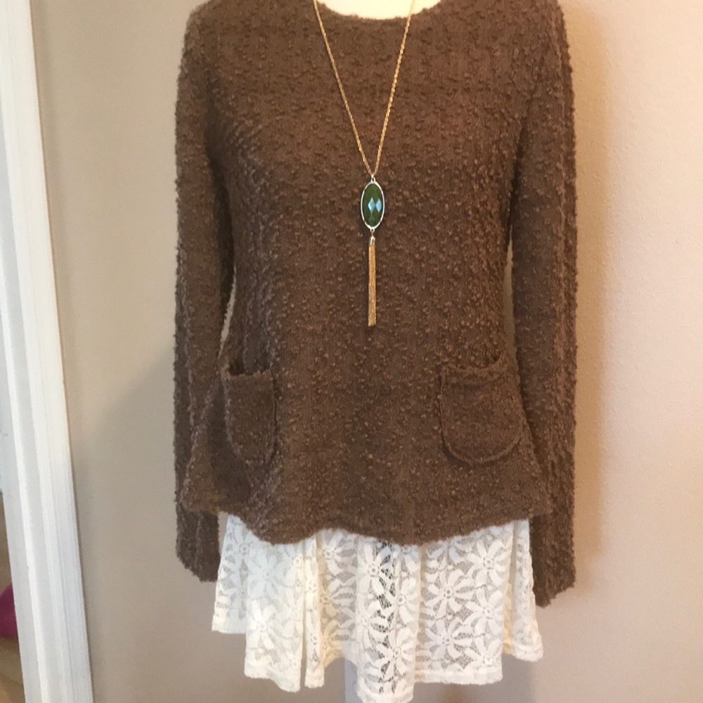 A’reve (Anthro) Knobby Knit Lace Sweater.